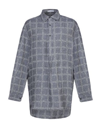 Navy Logo Grid Tunic Linen Shirt In Blue